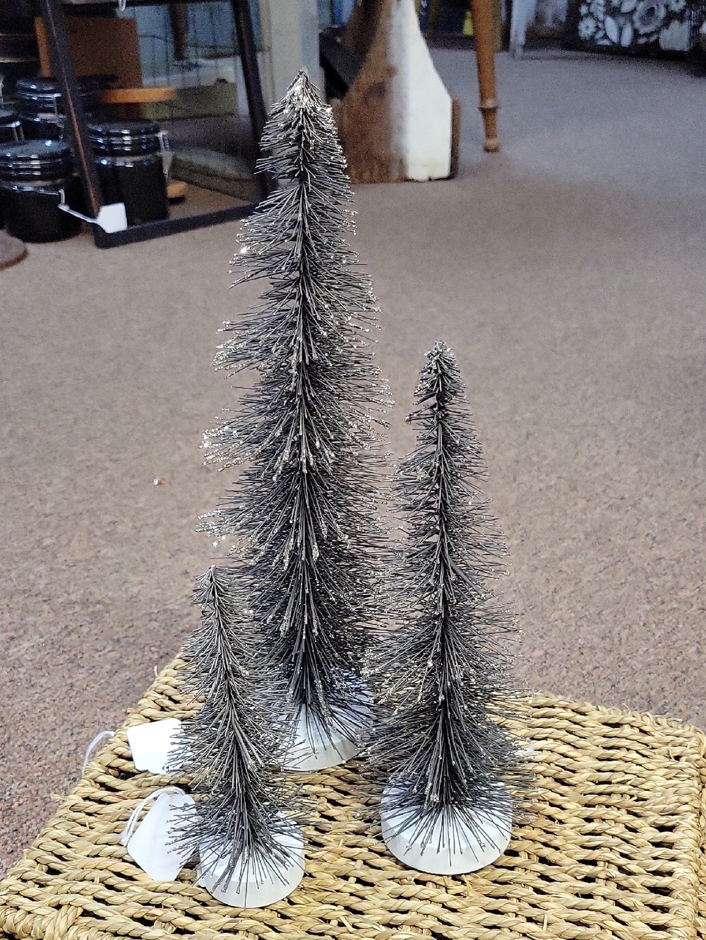Silver Tinsel Bottle Brush Tree Set - Holiday Home Décor
